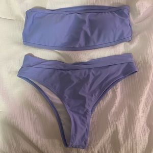 Purple strapless swimsuit